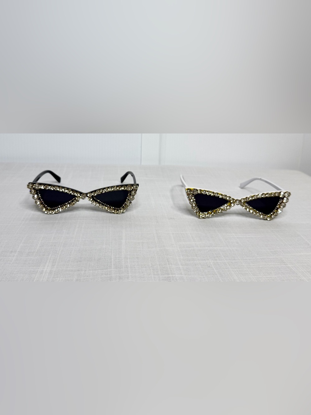 Rhinestone Cat Eye Sunglasses Bundle Black & White Statement Shades - Picture 2 of 9